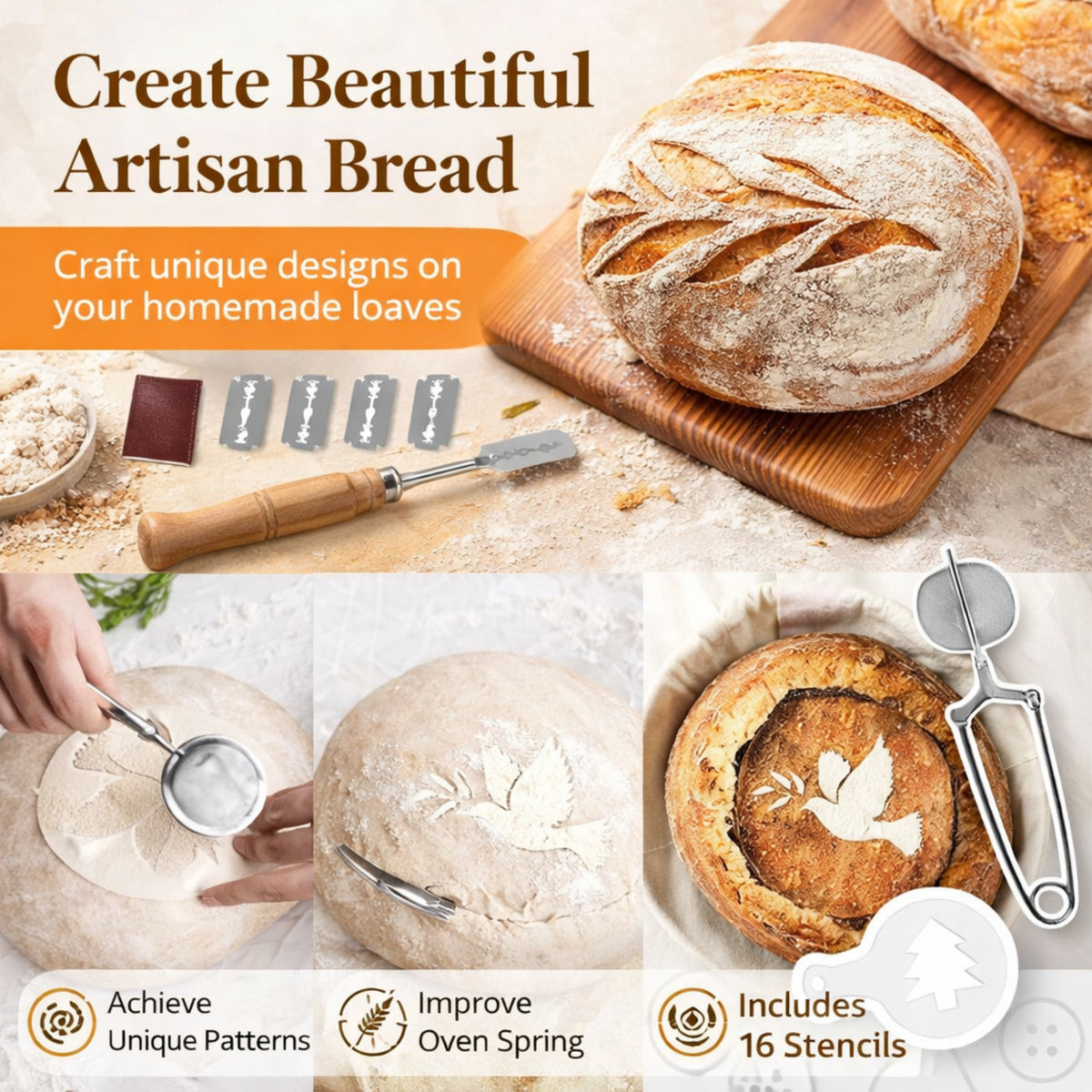 Sourdough Bread Baking Supplies Kit – Banneton Proofing Baskets (10" Round & 9" Oval), Danish Dough Whisk, Bread Lame, Dough Scrapers, Cooking Brush & Basket Liners – Complete Starter Bread Making Set Gift