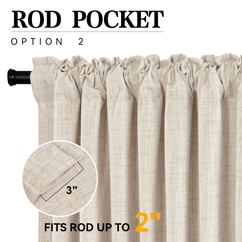100% Blackout Faux Linen Curtains 4 Panels - Thermal Insulated Drapes with Clip Rings or Rod Pocket, Extra Wide 50" Panels for Bedroom Living Room, 10 Colors 4 Lengths