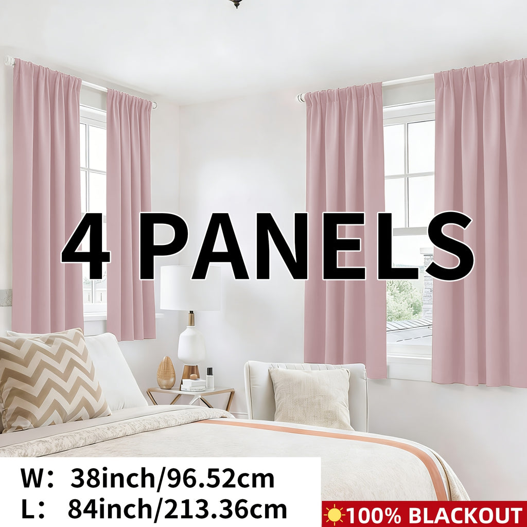 Blackout Curtains Rod Pocket 4-Panel Solid Color Lightweight Matte Drapes | 100% Light Blocking Window Curtains for Bedroom Living Room, 9 Colors 5 Sizes