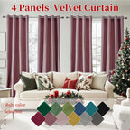 Blackout Velvet Curtains 4 Panels - Thermal Insulated Grommet Drapes, Noise Reducing Soft Window Curtains for Living Room Bedroom, Multiple Sizes & Colors