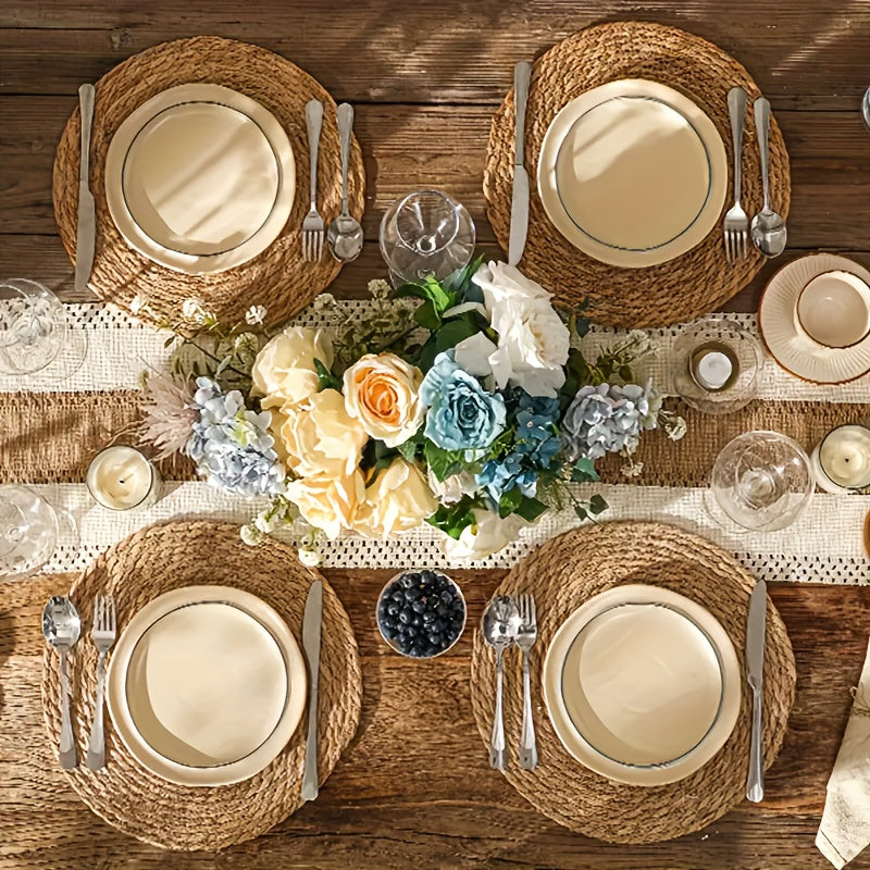 6pcs Natural Rattan Round Placemats 11.8in Heat Resistant Non-Slip Bohemian Wicker Table Mats for Dining Wedding Christmas Thanksgiving