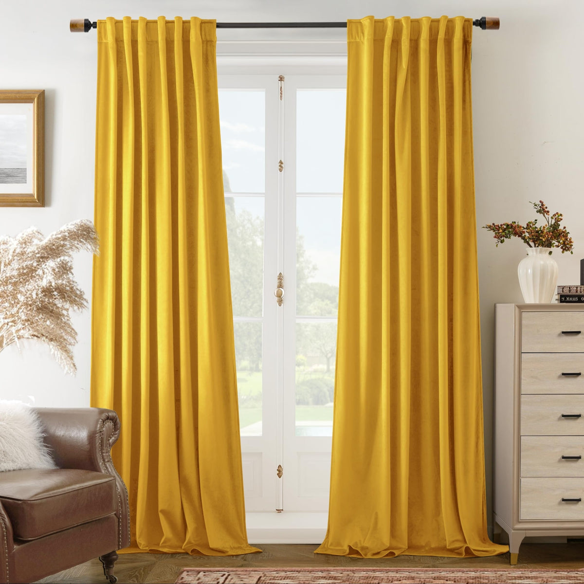 Velvet Blackout Curtains 2 Panels Luxury Thermal Insulated – Room Darkening Drapes Back Tab & Rod Pocket for Bedroom Living Room, 7 Colors 6 Sizes 84-120 Inch