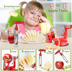 Apple Peeler Corer Slicer Spiralizer 5-in-1 Heavy Duty Cast Iron with Suction Base – Fruit & Vegetable Peeler for Apples, Potatoes & Pears, Pie Making & Thanksgiving Baking Tool