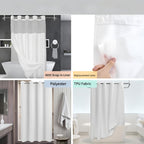 Hookless Shower Curtain Waffle Pattern with Snap-On Liner - Luxury Hotel Style Bathroom Decor, No Hooks Needed, Cloud White Dark Night Deep Gray, Holiday Housewarming Gift