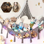 Stuffed Animal Storage Net with LED Lights – Corner Hanging Plushie Organizer for Kids Bedroom & Nursery, Jumbo Doll Net Room Decor, Holiday Gift for Children
