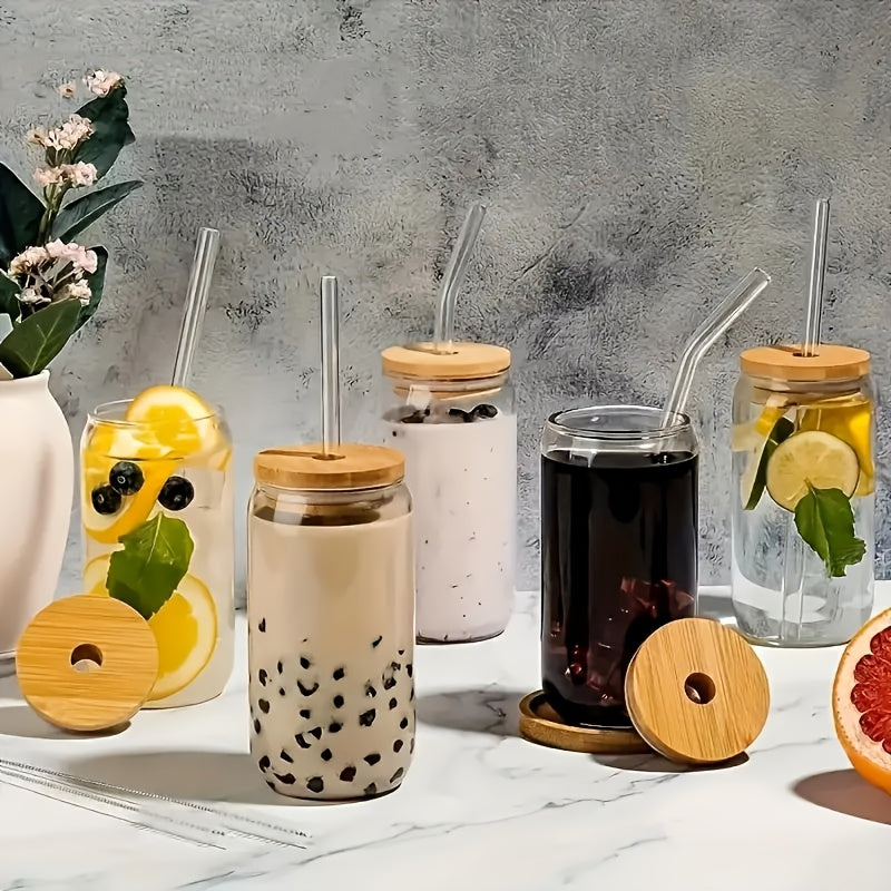 Glass Cups with Lids and Straws 18.7oz – Mason Jar Iced Coffee Glasses, Water Tumblers with Straw Brush (4 or 6 Pack)
