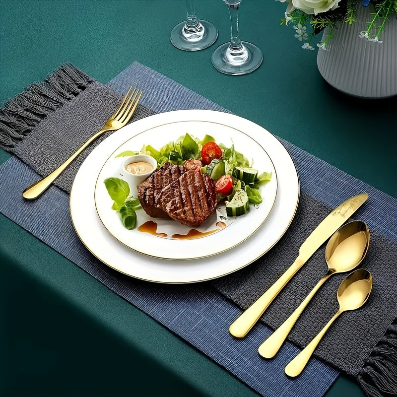 30-Piece Deluxe Golden Stainless Steel Flatware Set with Wooden Gift Box – Mirror Polished Knives, Forks & Spoons for 6 | Wedding, Business & Celebration Gift