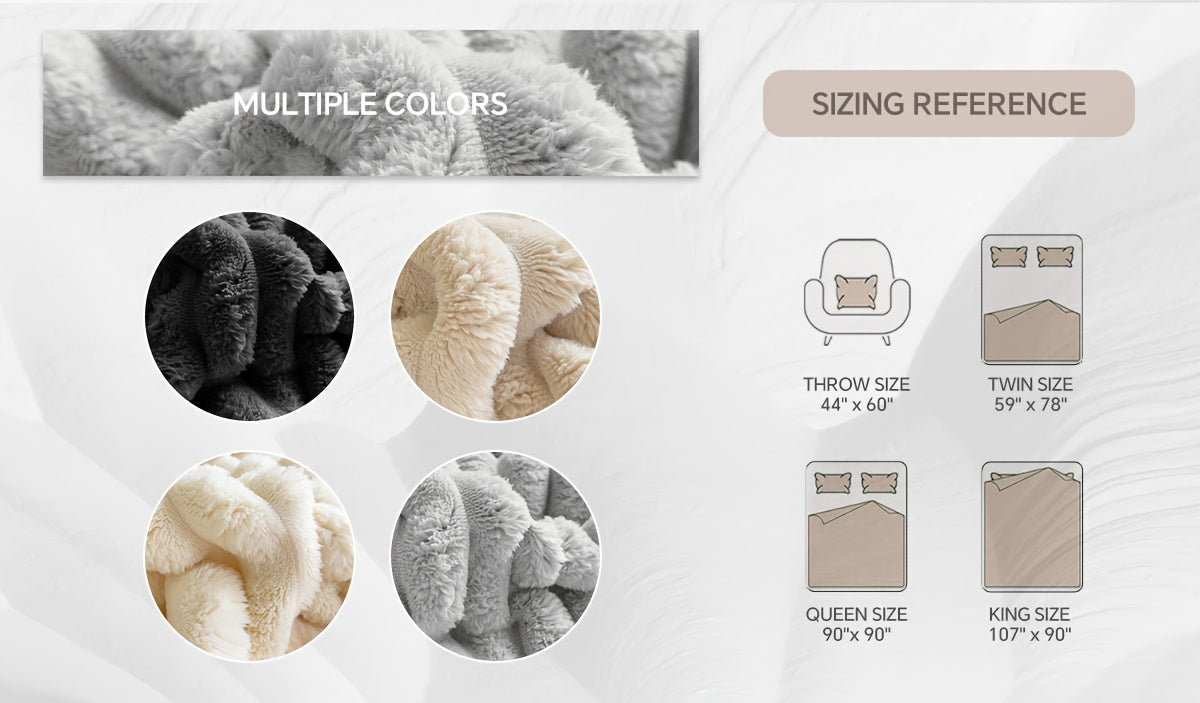 Soft Plush Throw Blanket – Thick Warm Fuzzy Cozy Blanket for Couch, Bed, Office & Travel | 4 Sizes, 4 Colors | Great for Gifts & Room Decor