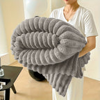 Luxury Faux Rabbit Hair Blanket – Soft Warm Wide Stripe Double-Sided Throw | Machine Washable | Twin, Full, Queen & King | Khaki, Cream, Gray, Black