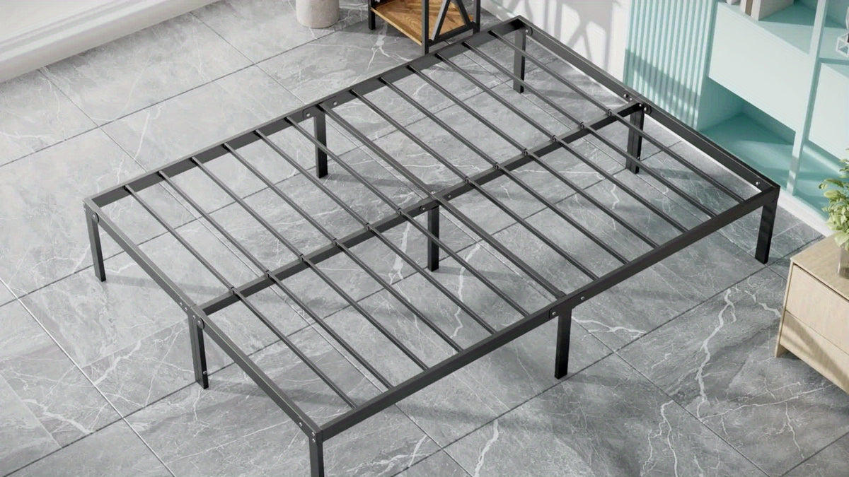 Metal Platform Bed Frame with Steel Slat Support | No Box Spring Needed | Under-Bed Storage | Easy Assembly | Noise-Free | Black | Twin Full Queen King