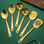 6-Piece Korean Style Stainless Steel Kitchen Utensil Set Golden Plated Cooking Spoons Frying Spatulas Hot Pot Clips with Filters