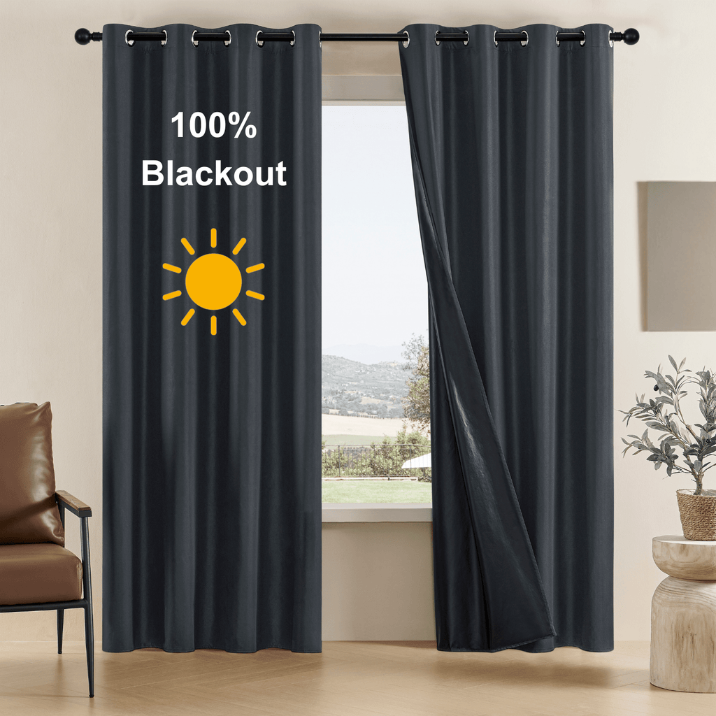 100% Blackout Solid Color Grommet Curtains 2 Panels - Lightweight Thermal Insulated Noise Reducing Light Blocking Drapes in Gray Beige Pink, 52W x 63 84 96 Inch, Bedroom Living Room