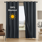 100% Blackout Solid Color Grommet Curtains 2 Panels - Lightweight Thermal Insulated Noise Reducing Light Blocking Drapes in Gray Beige Pink, 52W x 63 84 96 Inch, Bedroom Living Room