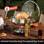 Stainless Steel Buffet Hot Pot Food Warmer Set with Glass Lid & Lid Rack, 5QT Round Chafing Dish for Party Catering Wedding – 1, 2 or 4 Pcs