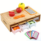 Bamboo Cutting Board with Food Container, Cheese Shredder & Juice Tank – All-in-One Wooden Carving Board for Vegetables, Meat & Cheese – Easy Grip Handle, Kitchen Prep Board