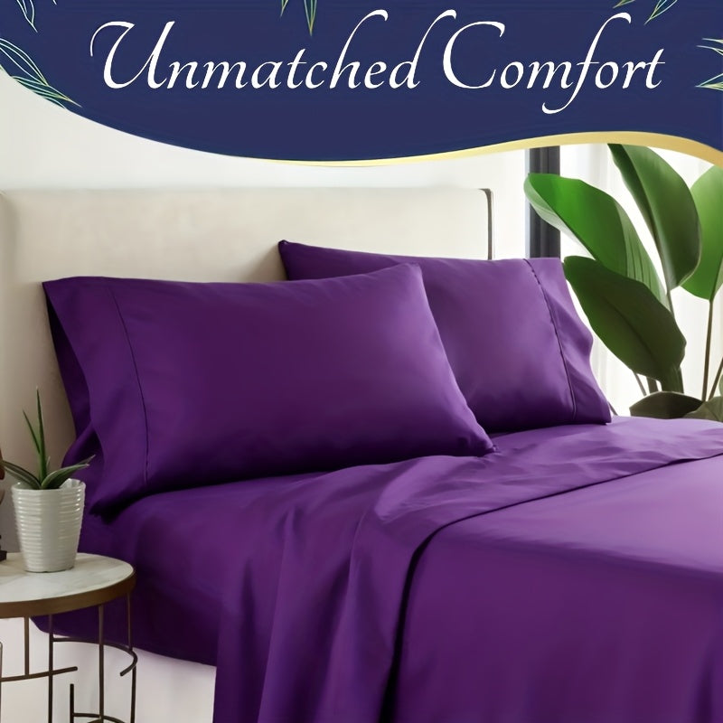 Bamboo Cooling Bed Sheet Set 4 Pcs - 2300TC Ultra Soft Breathable Deep Pocket Fitted Sheet Flat Sheet Pillowcases, Shrink Resistant All Season Bedding for Twin Full Queen King