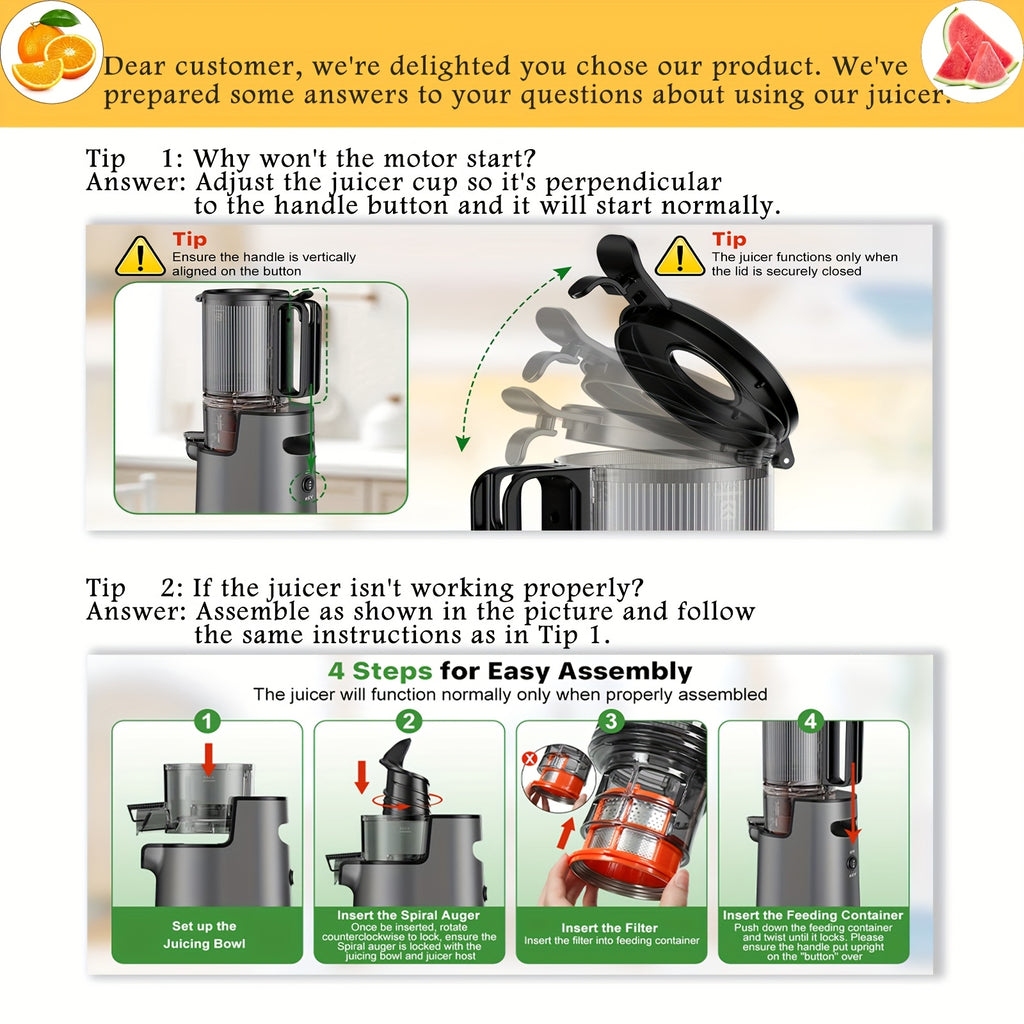 Cold Press Juicer 2-in-1 Masticating Slow Juicer 45oz Large Capacity, 350W with Extra-Large Feed Chute, 50 RPM Nutrient-Preserving Technology – Easy Clean Juicer for Vegetables & Fruits, Black & Pink