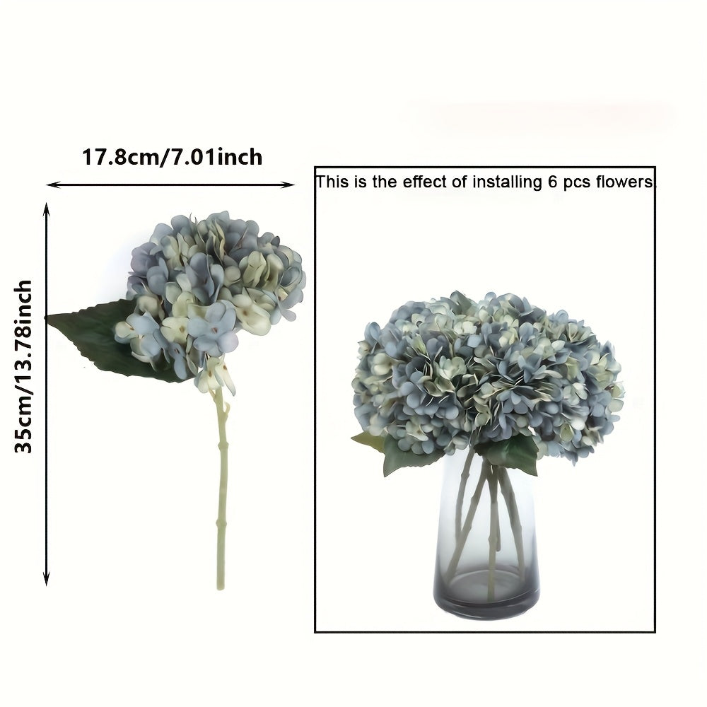 Faux Silk Blue Hydrangea Bouquets 4pcs Deep Lake Blue Artificial Flowers with Green Foliage Long Lasting Polyester Blooms for Home Wedding Event Floral Decor