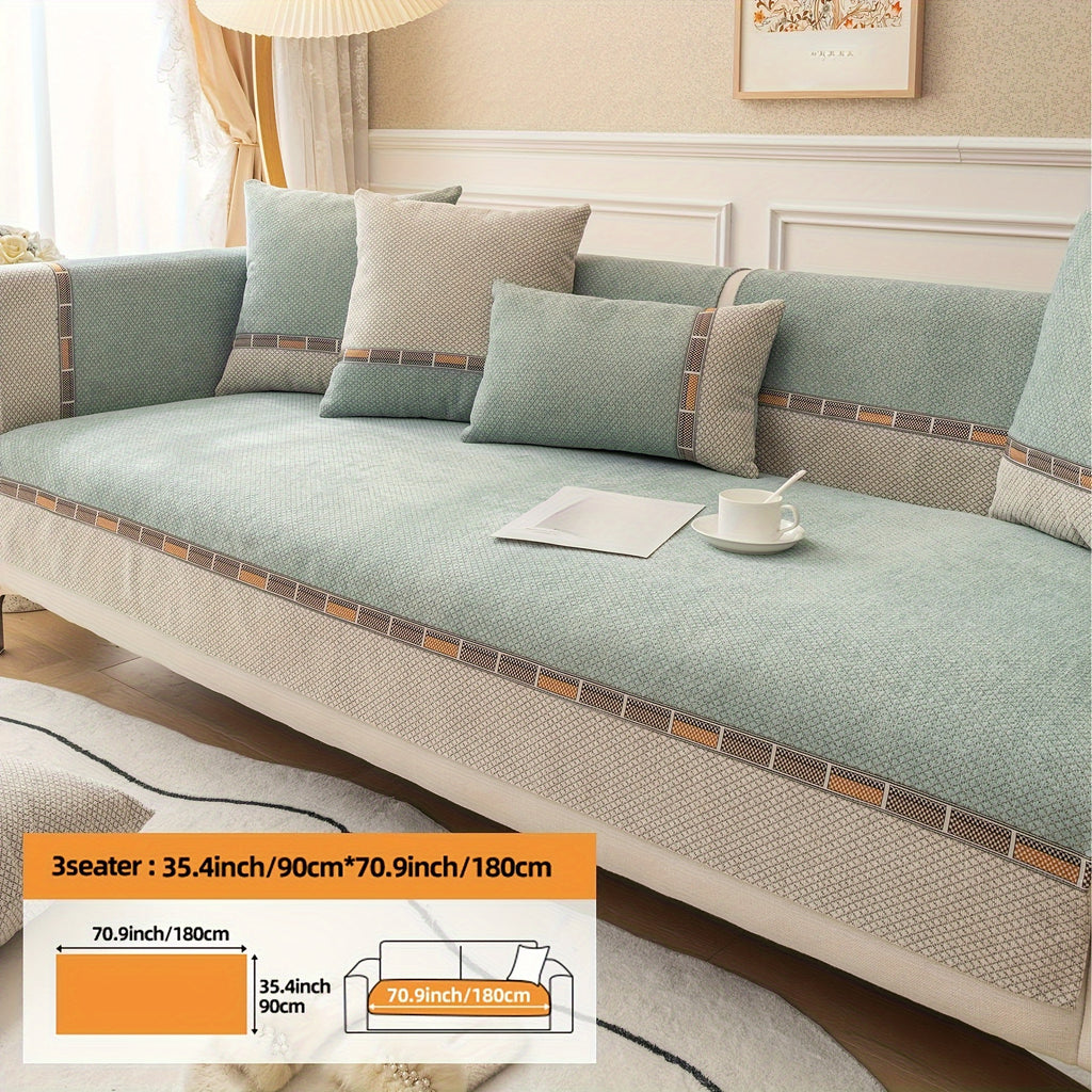 Bohemian Chenille Sofa Cover Non-Slip – Sofa Seat Cushion, Backrest, Armrest & Pillowcase Sold Separately, Dog Friendly Two-Tone for Bedroom Office Living Room, 4 Colors