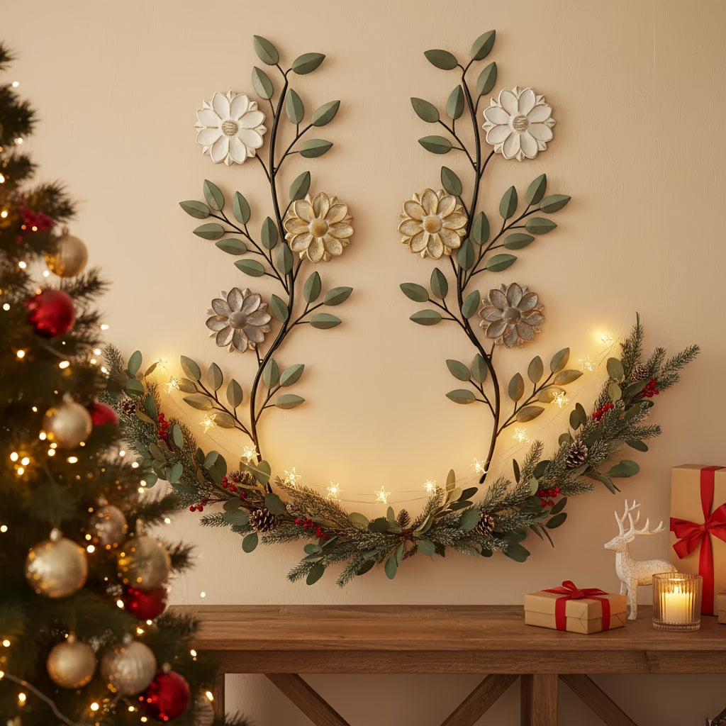 Metal Leaf Wall Art Decor Set of 2 – 15.75 Inch Large Rustic Vintage Spring Green Leaves Wall Hanging Sculpture for Indoor Outdoor Holiday Home Decor Living Room Bedroom Entryway