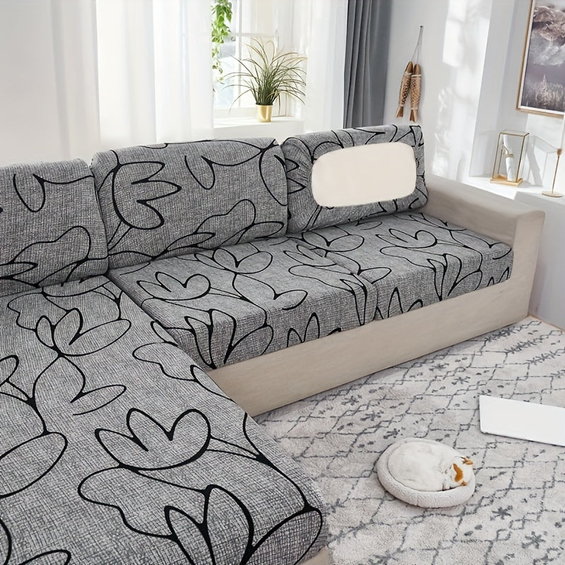 Floral Pattern Sofa Cover Breathable Soft Machine Washable All Season Light Grey Fits 1 to 4 Seater Chaise Longue and Backrest Options