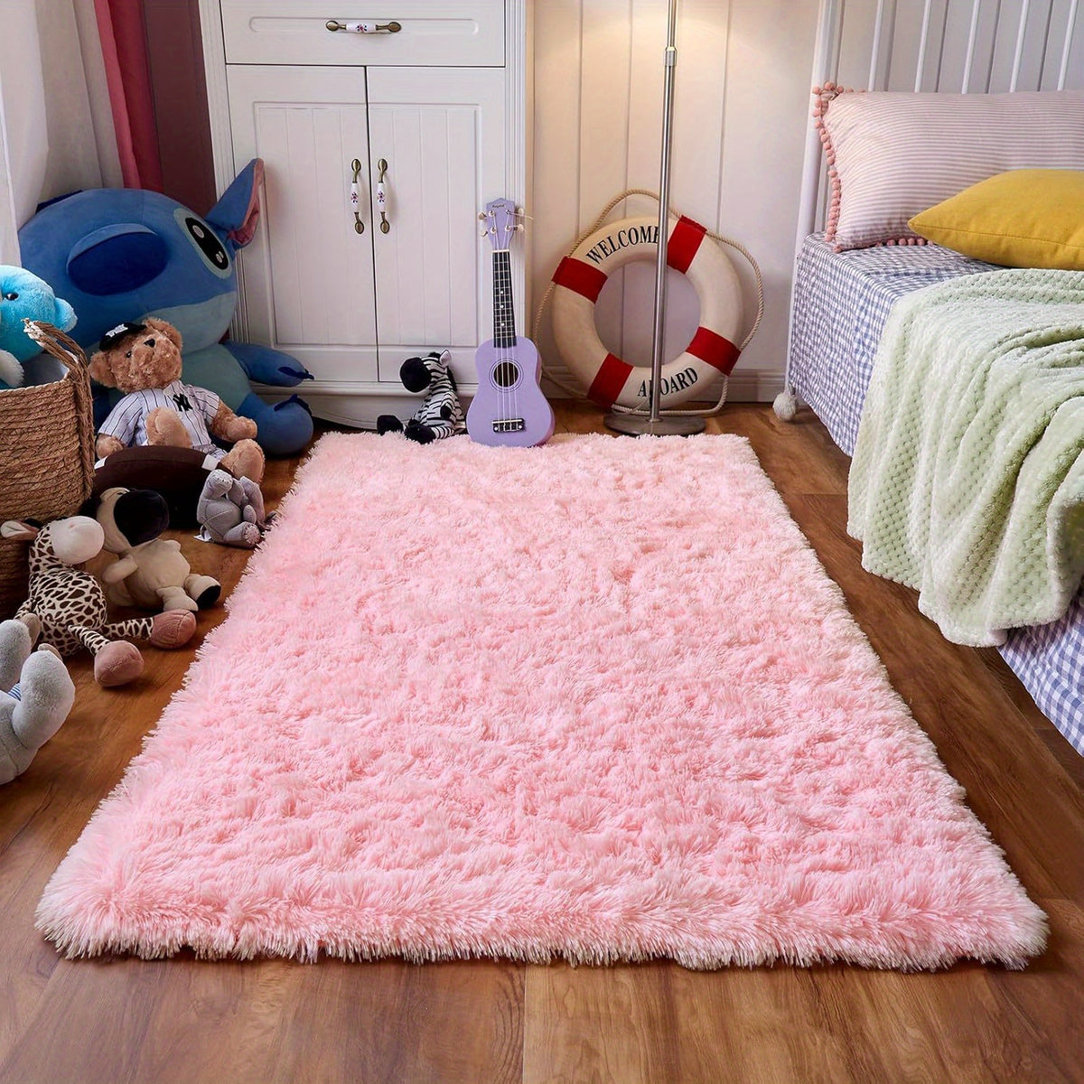 Pink Soft Shaggy Area Rug for Living Room & Bedroom - Fluffy Non-Slip Thickened Carpet for Bedroom, Dormitory & Home Decor, Moisture Resistant Easy Clean in 4x6, 5x8, 6x9, 8x10 Ft