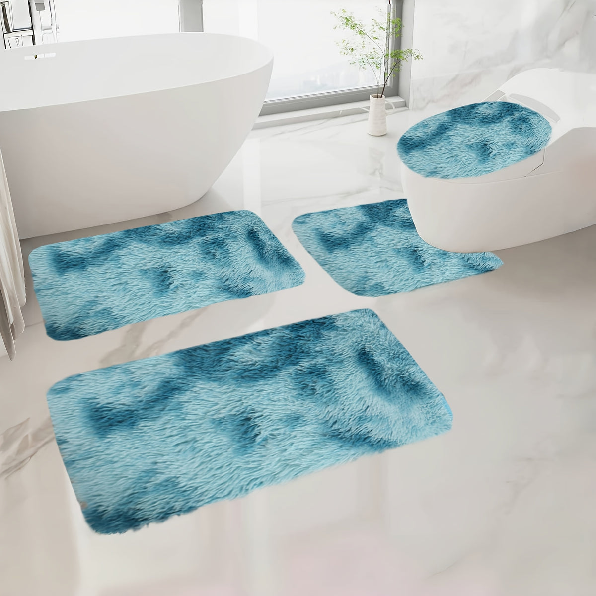 Plush Bath Rugs Set 1-6 Pieces, Multi-Color Microfiber Non-Slip Bathroom Mats – Soft Water Absorbent Thick Machine Washable Toilet Mats for Bathroom, Tub & Shower