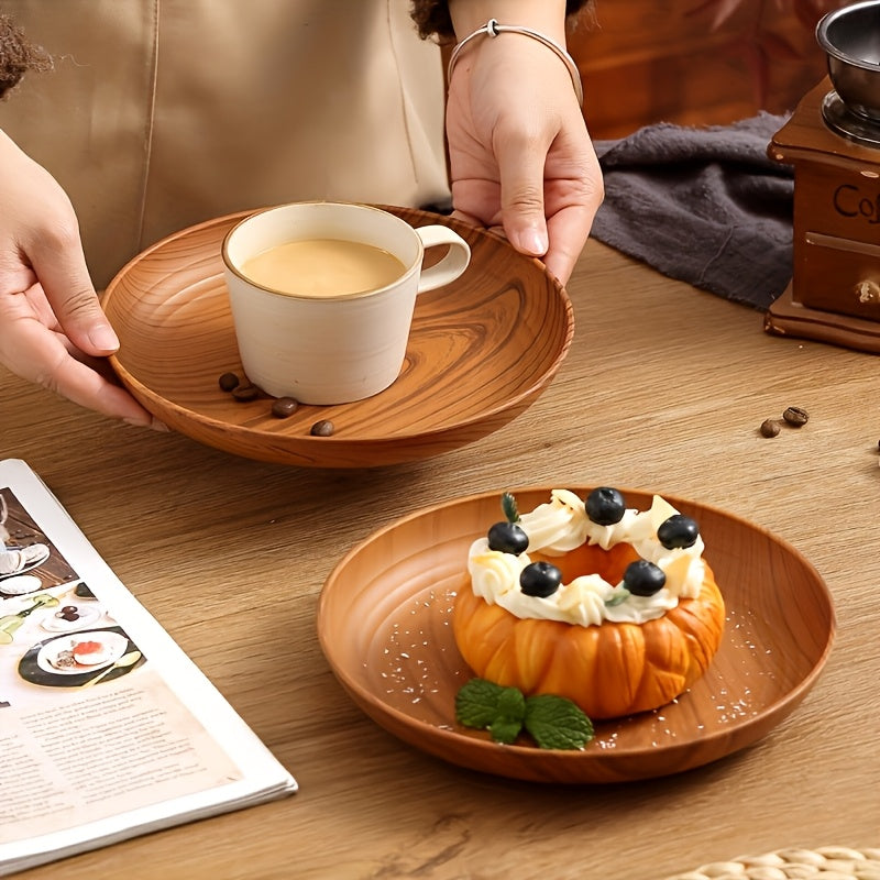 10-Piece Wood Grain Dinner Plates Set 7.8 Inch Thickened Plastic Plates Salad Breakfast Serving Trays Family Dining Multi-Use