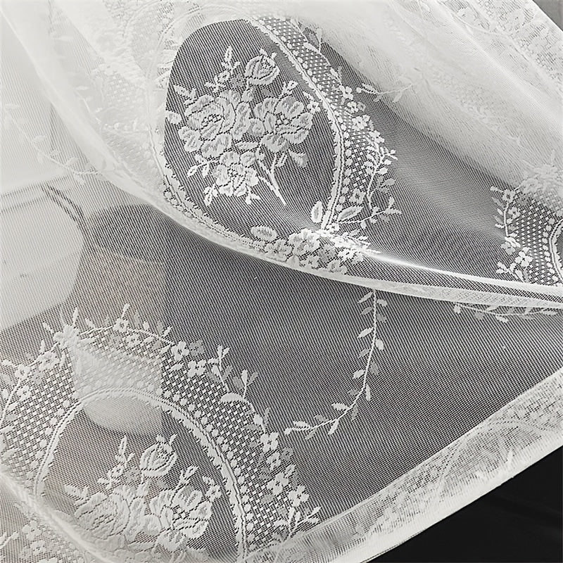 French Lace Curtains 2 Panels - Romantic European Retro Embroidery Floral Semi-Sheer Rod Pocket Drapes, 57" Wide Light Filtering Window Curtains for Living Room Bedroom Balcony, White Green Black