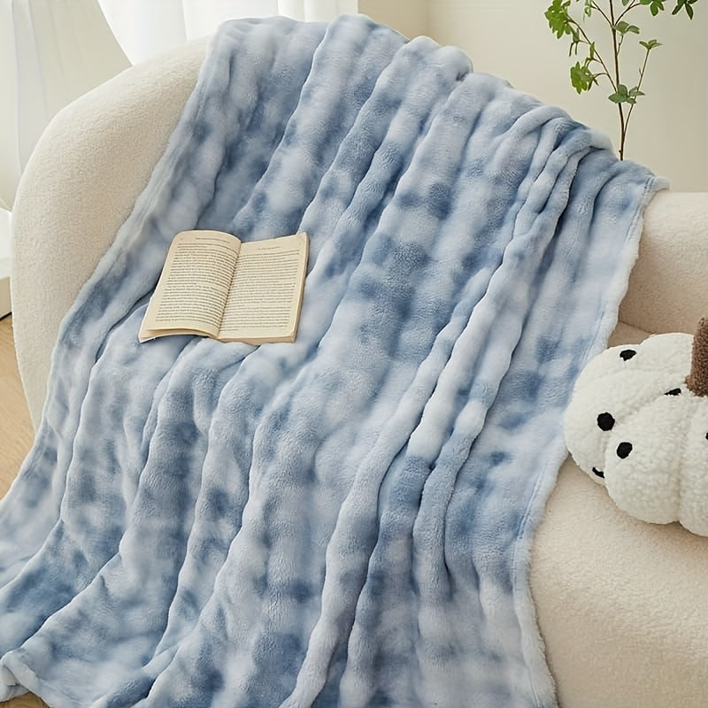 Faux Rabbit Fur Tie-Dye Throw Blanket Reversible Soft Plush Blanket for Bed Sofa Couch All Seasons 4 Colors 4 Sizes Machine Washable
