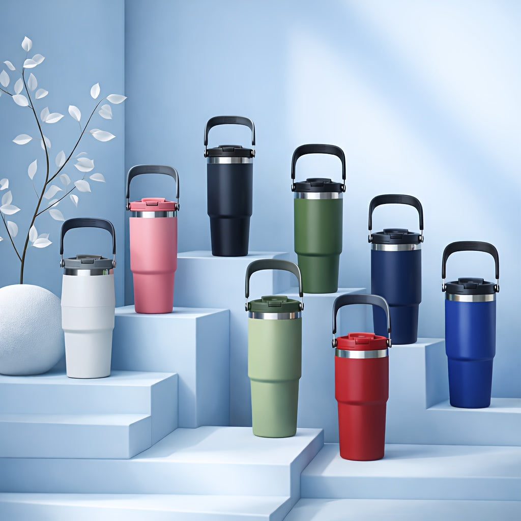 30oz Stainless Steel Insulated Tumbler 6-Pack with Handle, Lid & Straw – Double Wall Vacuum Travel Cups, Colorful Gift Set for Coffee, Cold Drinks & Daily Use | Black, Red, White & More