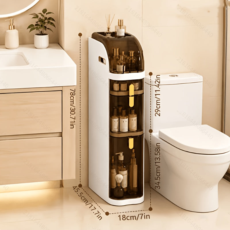 Narrow Tall Bathroom Storage Cabinet 7 Inch Slim Freestanding Rack with Clear Drawers 3 Tier Space-Saving Organizer for Small Spaces