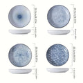 Nordic Ceramic Dinner Plates 8-Inch Set of 4 – Yamada Pattern & Springlight Stripe Serving Plates Underglaze Color Non-Slip Edge Round Steak Plate for Home Kitchen Dining