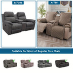 Recliner Loveseat Cover with Console 4-Piece Chenille Quilted Waterproof Slipcover | Non-Slip Pet Scratch Resistant Sofa Protector with Cup Holder Pocket, 9 Colors