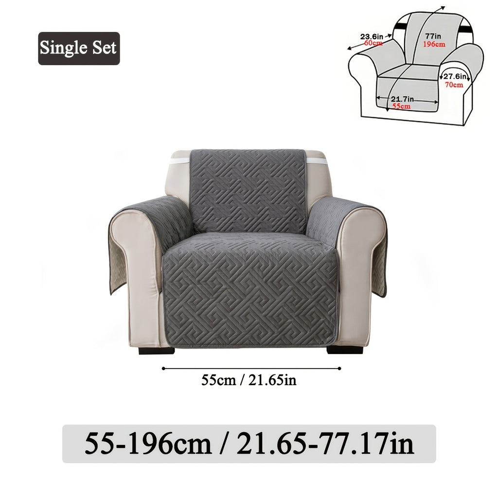Quilted Sofa Cover One-Piece Cushion Slipcover with Anti-Slip Elastic Band – Pet-Friendly Scratch-Resistant Washable Removable Furniture Cover for Living Room Bedroom Hotel Home Decor