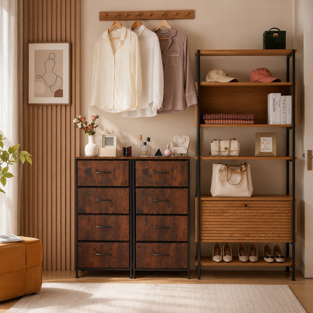 Fabric Dresser with 4 Drawers – Reinforced Edition, Wooden Top & Sturdy Metal Frame, Bedroom Storage Cabinet for Closet, Entryway & Dorm | 6 Colors
