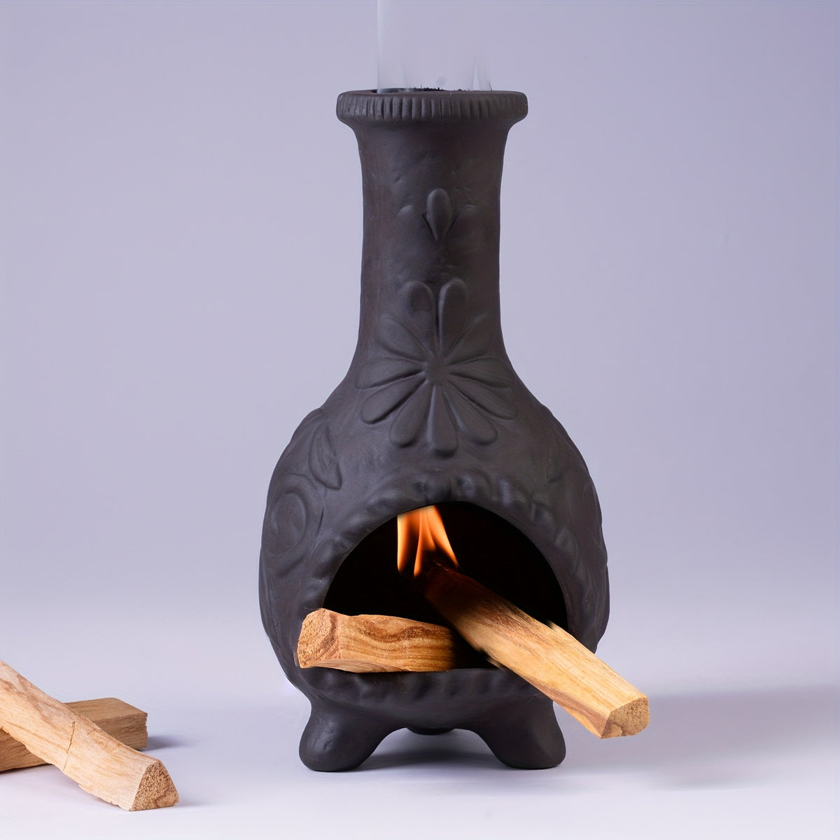 Ceramic Chiminea Incense Holder with Palo Santo Design – Handcrafted Terracotta Mini Chiminea Stick Burner for Meditation, Altar & Purification | Sage Texture Base