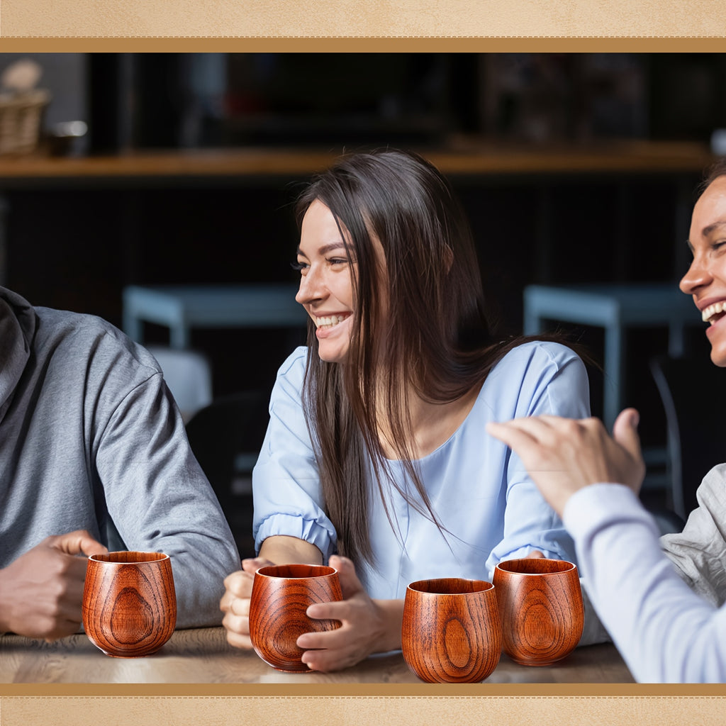 Wooden Tea Cups Set of 10 | Japanese Solid Wood Coffee Mugs 6oz Natural Drinking Teacup for Milk Hot Drinks Home & Kitchen
