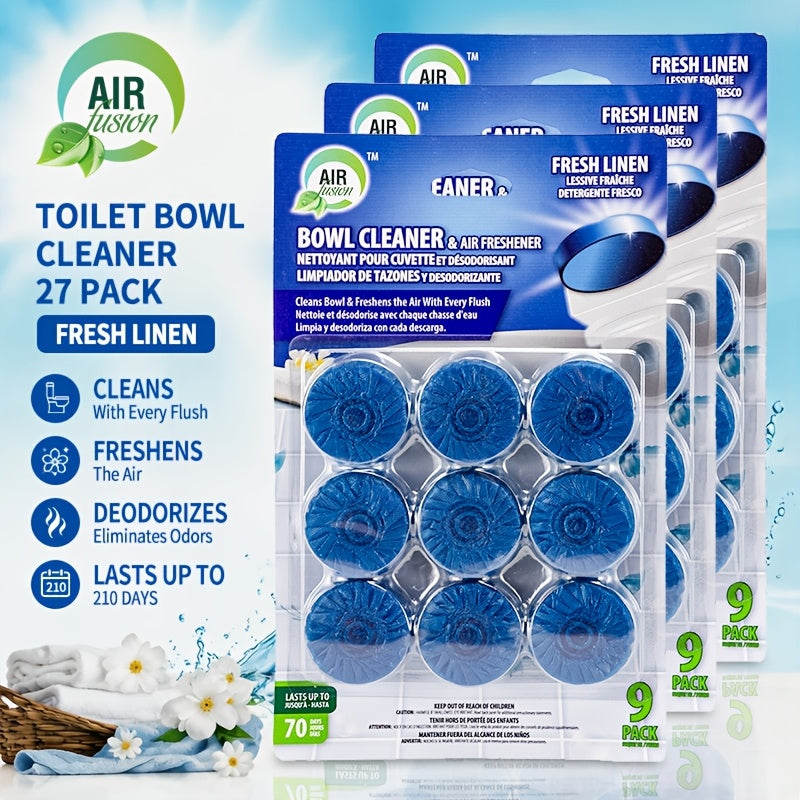 Scented Toilet Cleaner Tablets 27-Pack – Automatic Deodorizing Toilet Tablets for Yellow Stain & Odor Removal, 4 Scents: Fresh Linen, Lavender, Pine & Mix, Deep Cleaning Toilet Deodorant