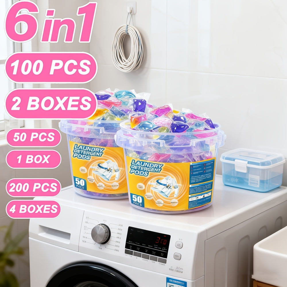 Laundry Scent Beads 6-in-1 with Detergent Dispenser & Laundry Balls, Long-Lasting Fragrance Washing Beads Pods for Fresh Clean Clothes, 50 Count Per Box, 1 or 2 Box Options