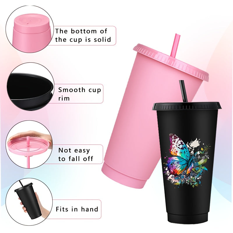 25-Pack Reusable Party Cups 24oz with Lids, Straws & Dust Plugs – Large Plastic Tumblers for Iced Coffee Smoothies Cold Drinks, Includes Cleaning Brush, Multiple Colors
