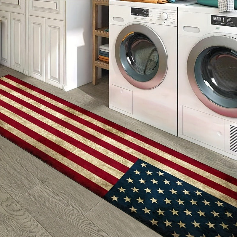 American Flag Runner Mat 18"x60" – Anti-Skid, Machine Washable 100% Polyester Patriotic Rug for Entryway, Living Room, Bedroom & Outdoor (Indoor/Outdoor)