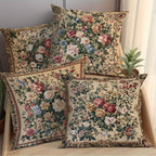 Vintage Floral Pillow Covers Set of 4 | Soft Decorative 18x18 Inch Cushion Cases with Zipper for Living Room Bedroom Porch Patio Office — Classic Botanical Print