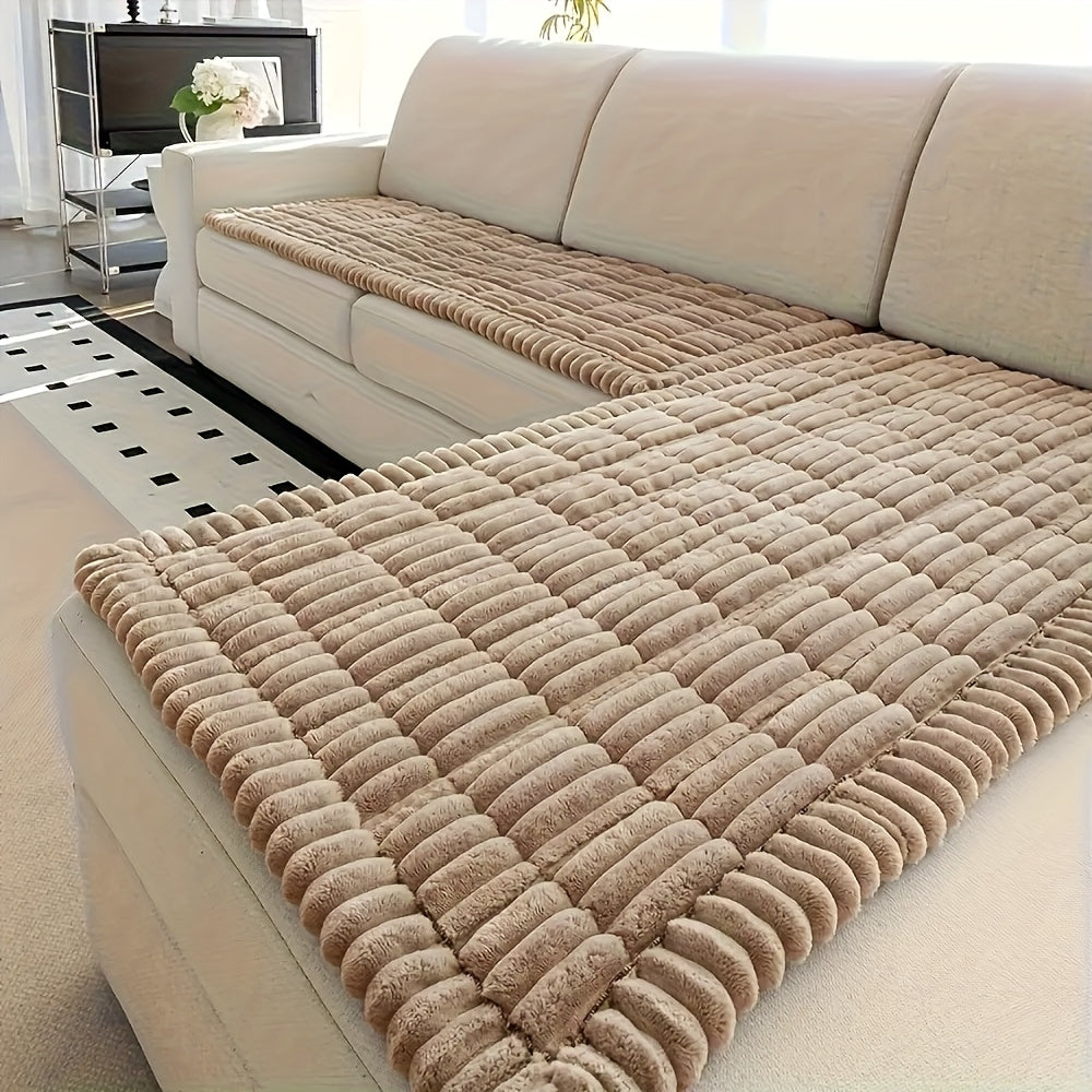Jacquard Couch Cushion Cover 2pcs Set Solid Color Sofa Seat Cover - Soft Thick Plush Non-Slip Machine Washable Pet Friendly for 2 3 4 Seat Sectional Sofa Living Room Bedroom, 4 Colors
