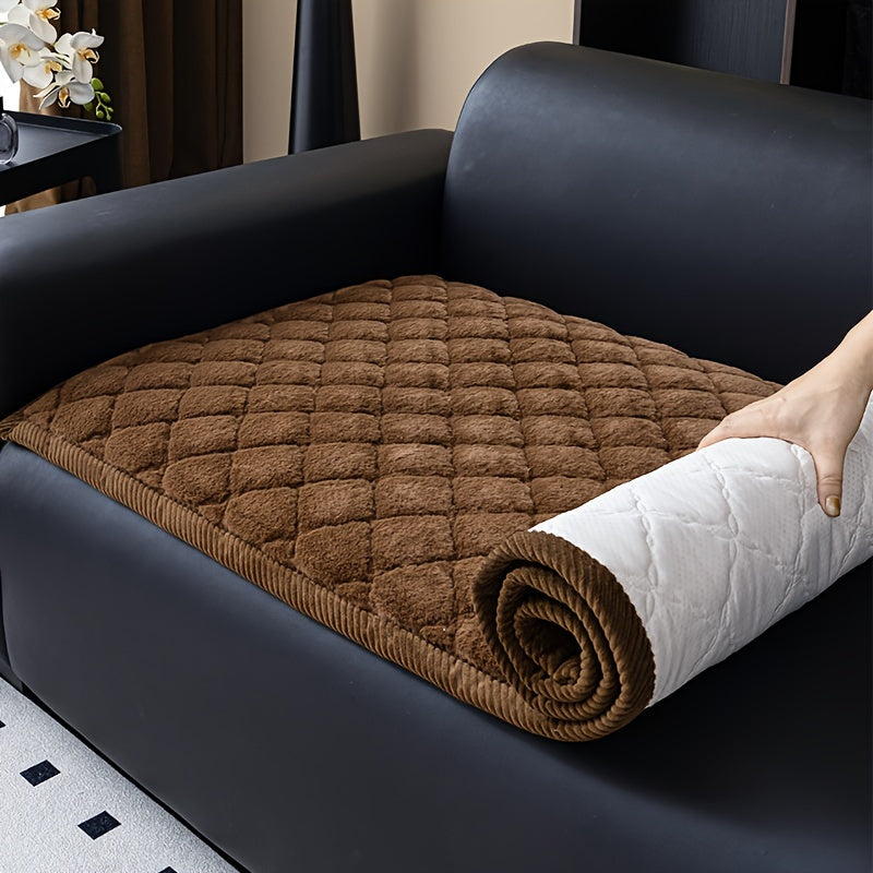Thickened Faux Rabbit Fur Sofa Cover or Cushion Cover 2-in-1 Non-Slip Machine Washable Pet-Friendly Warm Plush Seat Pad for Bedroom Office Living Room Home Decor