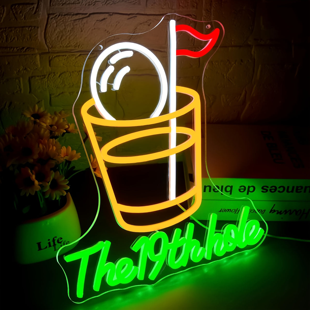 Golf Neon Sign Wall Light – Dimmable LED Multi-Color “The 19th Hole” with Golf Flagstick Design, Plug & Play for Man Cave, Bar & Golf Parties