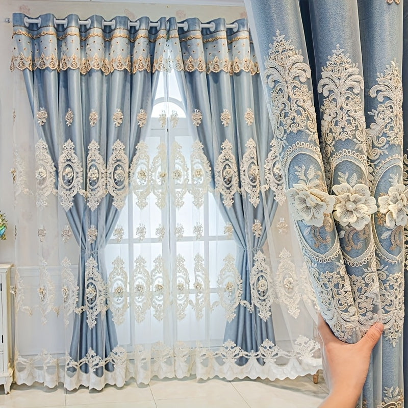 Luxury Blackout Curtains for Bedroom Living Room, European 3D Jacquard Embroidery Grommet Top Window Drapes, Thermal Insulated Light Blocking Machine Washable Panels
