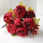 Artificial Peony Bouquet 13 Heads UV-Resistant Realistic Silk Flowers with Green Foliage Sturdy Stems Pink Red White Blue Purple Yellow Lavender Peach for Wedding Home Garden Office Indoor Floral Decor