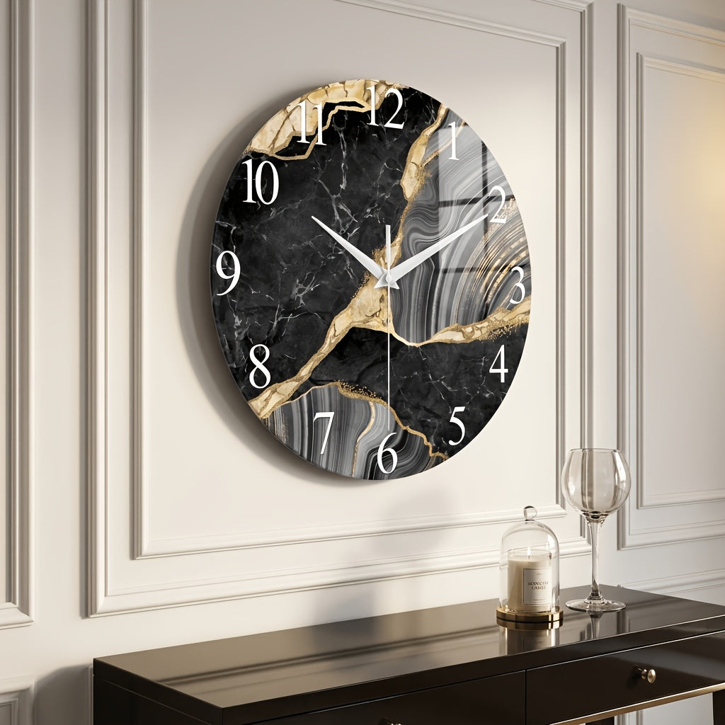 Modern Large Glass Wall Clock with Marble Texture – Silent Non-Ticking, 14, 20 & 24 Inch, AA Battery, Luxury Wall Decor for Living Room, Bedroom, Kitchen & Office, Housewarming Gift