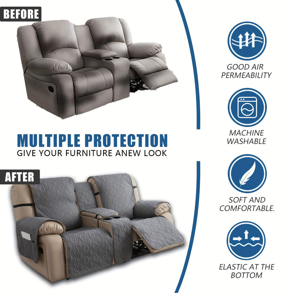 Loveseat Recliner Cover with Center Console – 4-Piece Set 100% Waterproof Dual Recliner Slipcover with Straps, Split Reclining Sofa Protector for Pets & Kids, Living Room Furniture Cover